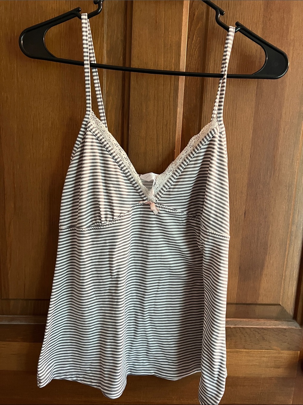 Marilyn Monroe Ivory and Gray Striped Lace-Trim Sleep Cami and shorts